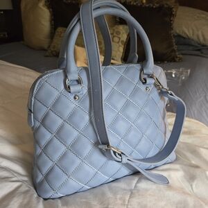 Powder Blue Quilted Handbag With Top Handle And Shoulder Strap